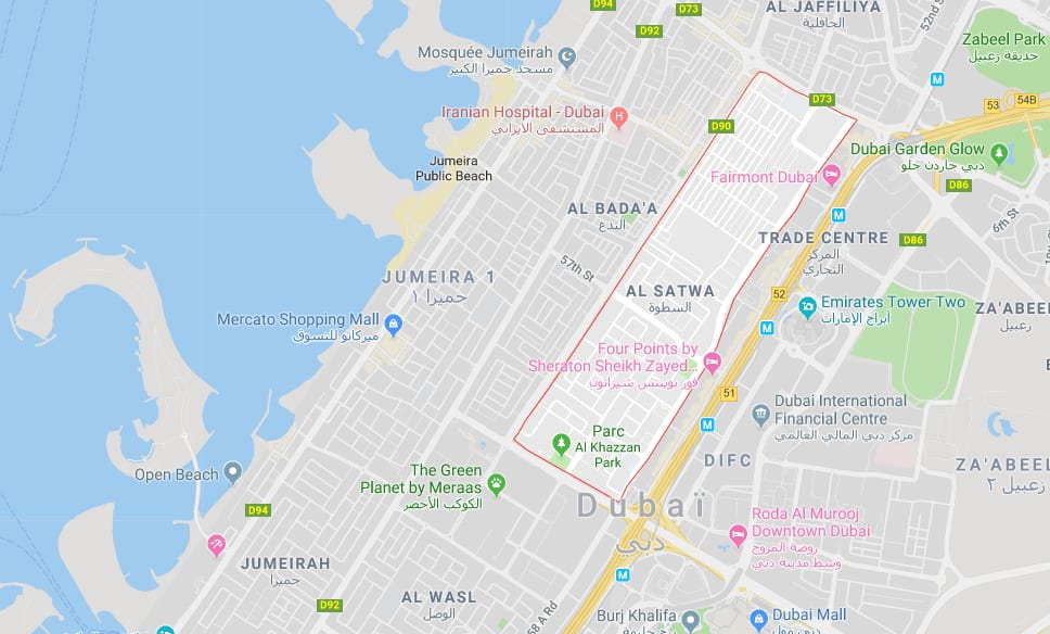 Le quartier de Al Satwa 2 - Dubai Immobilier Satwa map - Immobilier Dubai
