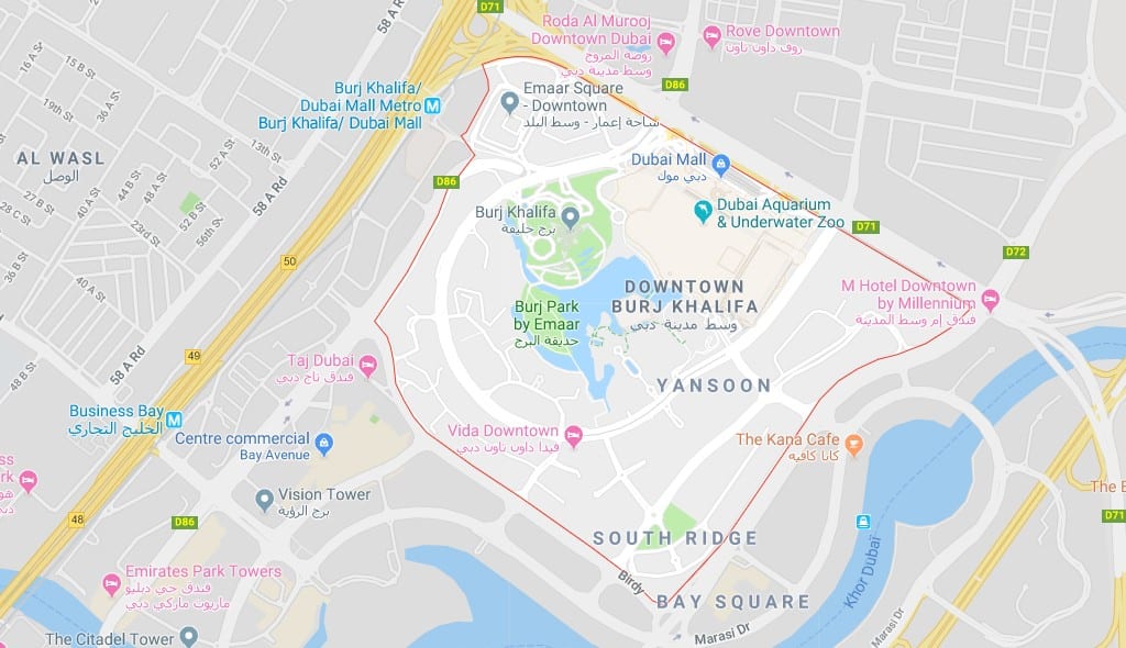 Le quartier de Downtown 2 - Dubai Immobilier downtown map - Immobilier Dubai