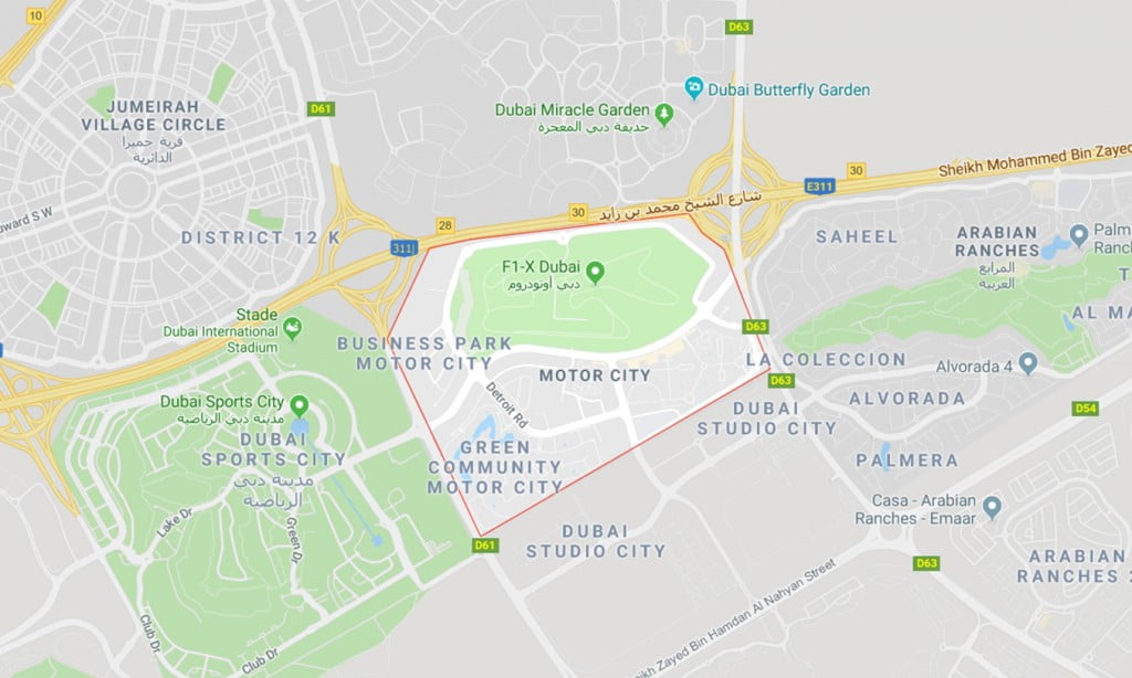 Le quartier de Motor City 2 - Dubai Immobilier motor city map - Immobilier Dubai